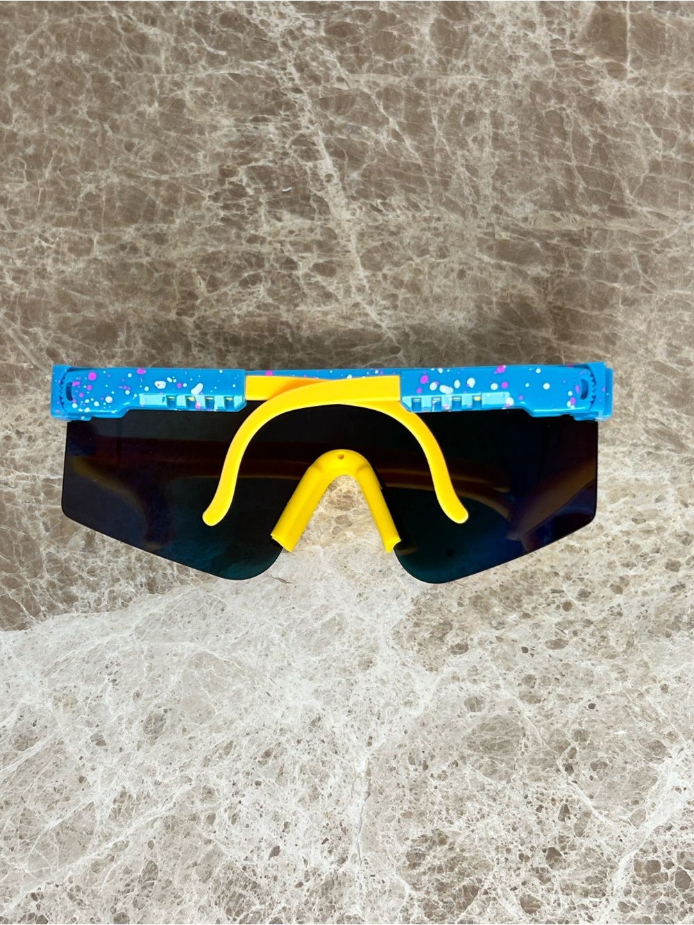 Pit Viper Mirrored Shield Sport Sunglasses with Yellow Nose Bridge - Picture 3 of 5
